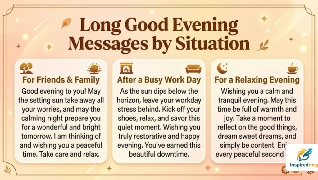 Long Good Evening Messages by Situation