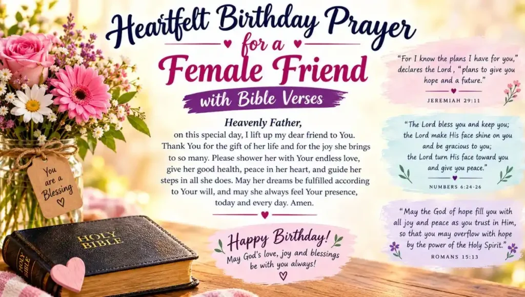 Heartfelt Birthday Prayer for a Female Friend with Bible Verses